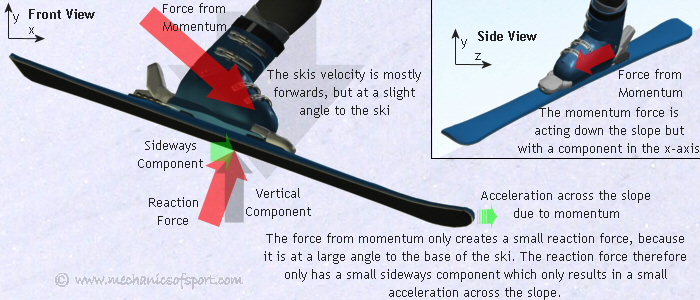 The forces on a ski caused by momentum